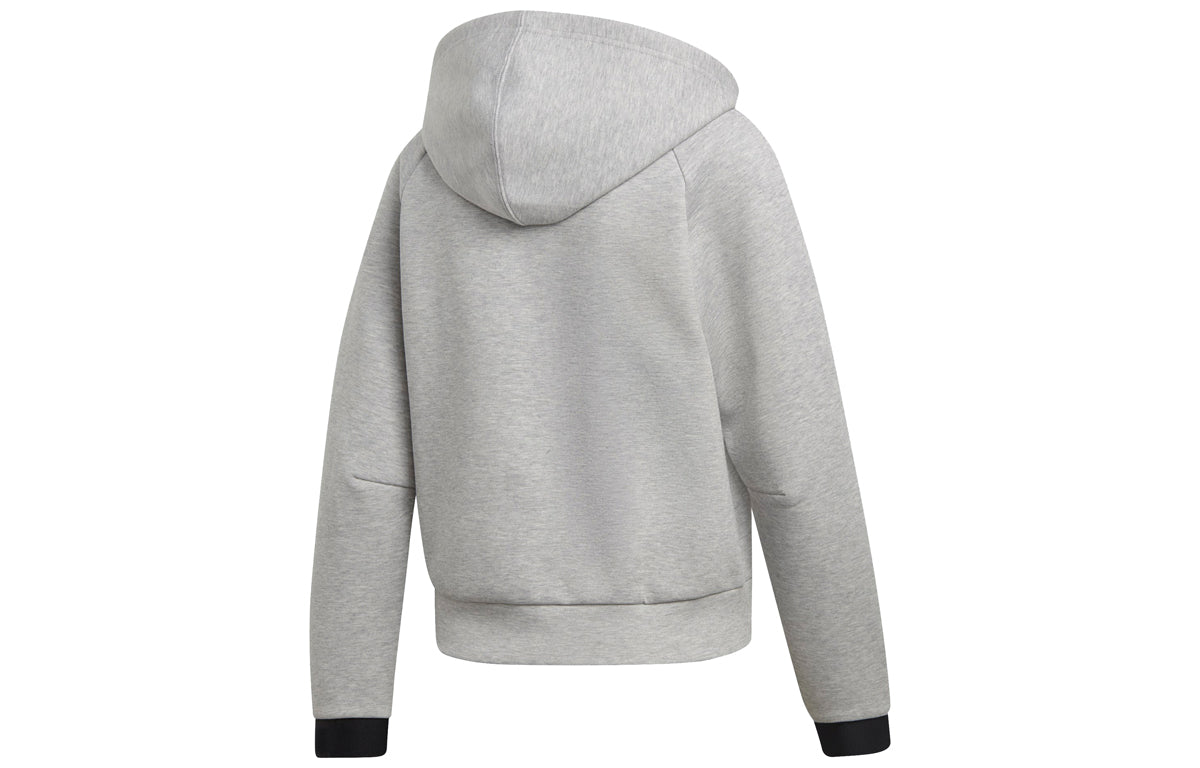 (WMNS) adidas Drawstring Hooded Zipper Jacket Grey DU6571