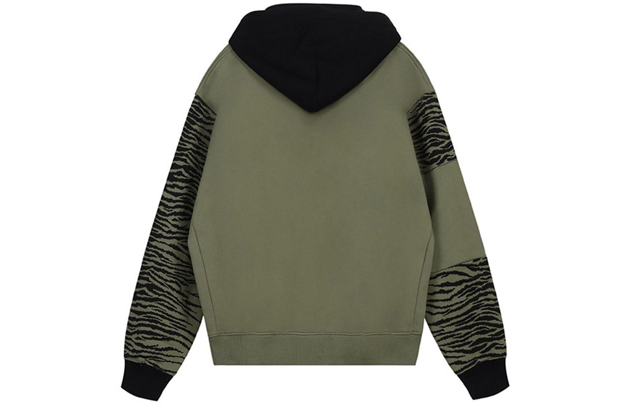 Men's KENZO Pattern Fleece Lined Loose hooded Long Sleeves Olive Green FB55SW3664MH-49