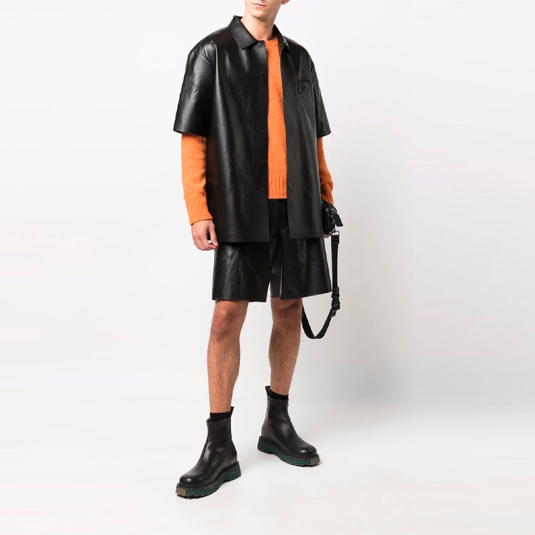 Men's Off-White SS21 Leather Cargo Shorts Loose Fit Black OMJF002F21LEA0011000