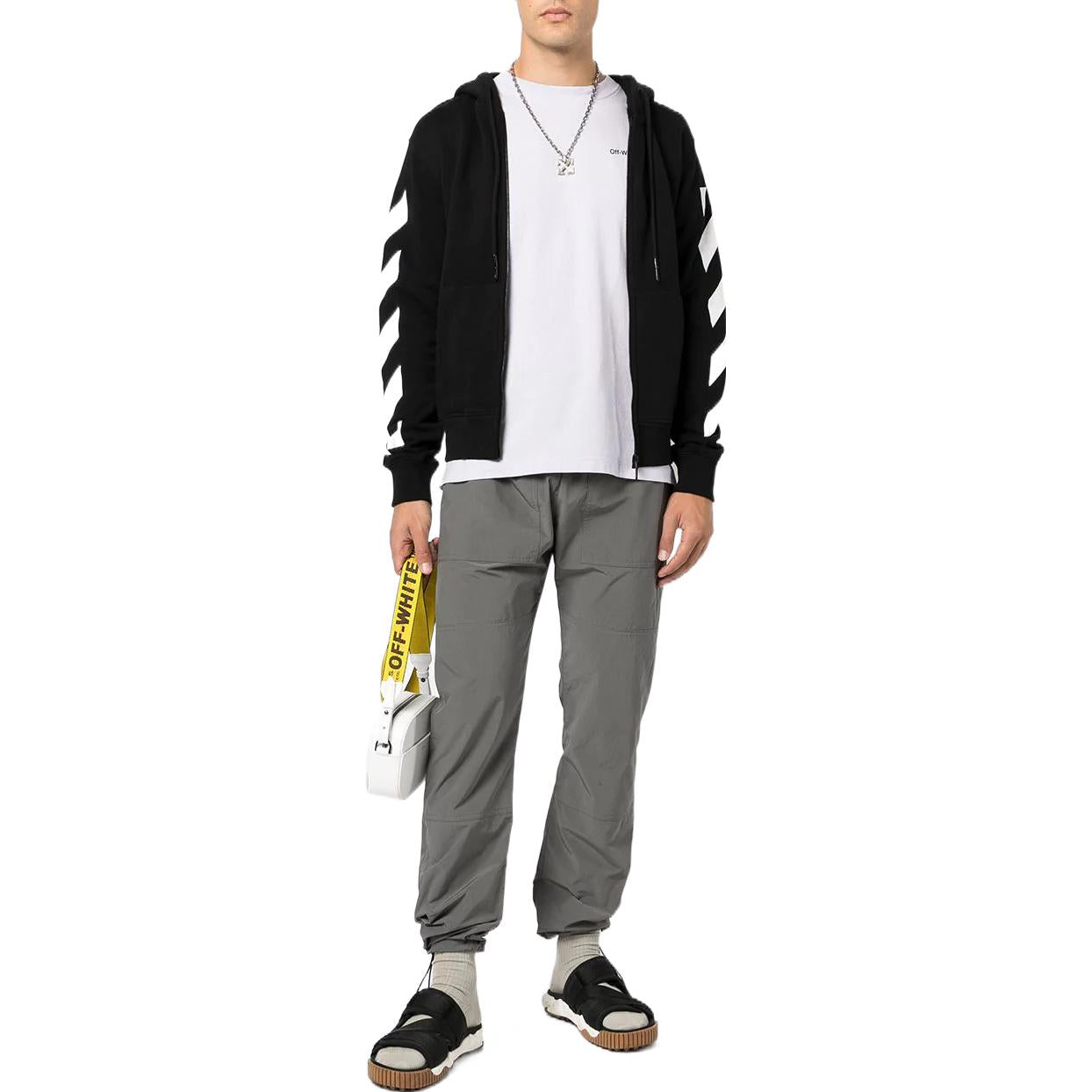 Men's Off-White FW22 Back Arrow Pattern Printing Hooded Long Sleeves Ordinary Version Black OMBE013C99FLE0061001