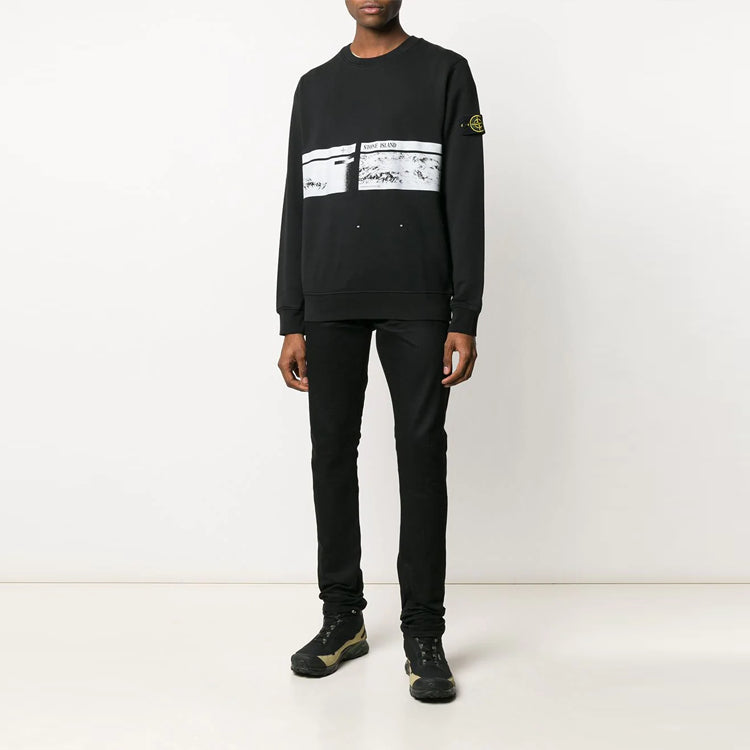 Men's STONE ISLAND Printing Round Neck Pullover Black MO721563094-V0029