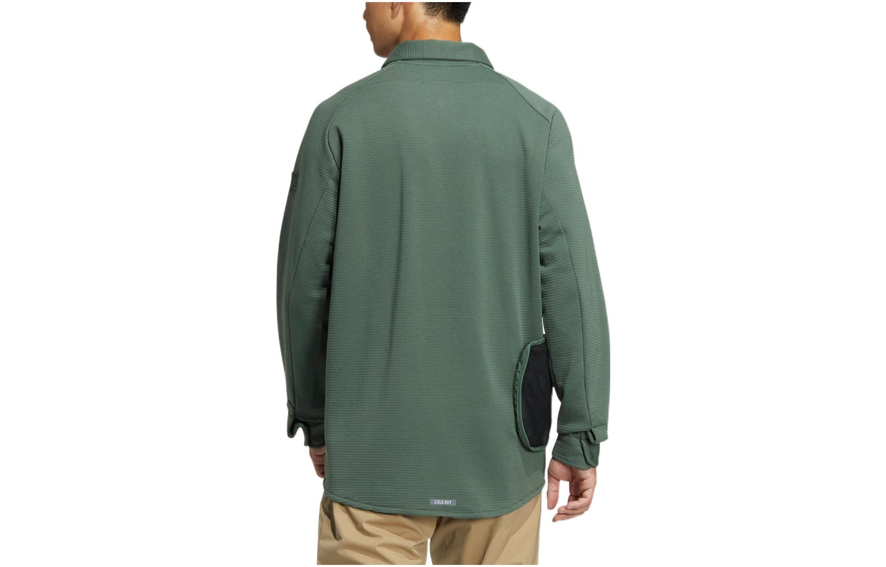 Men's adidas Solid Color Pocket Lapel Long Sleeves Light Green Shirt HG3239