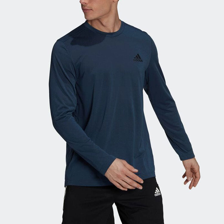 Men's adidas Solid Color Logo Casual Long Sleeves Blue T-Shirt GT5564