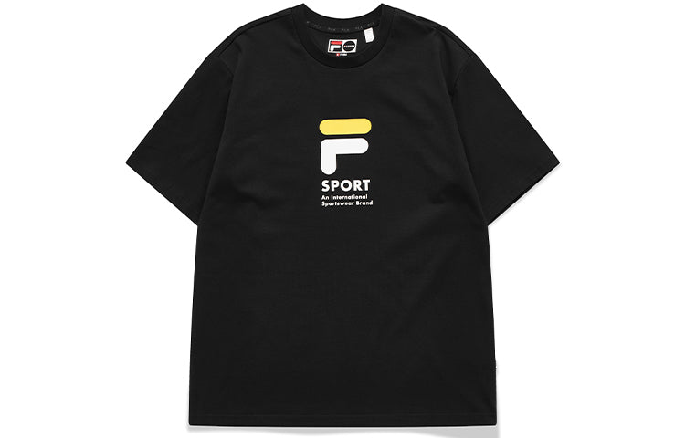 Men's FILA FUSION Cartoon Logo Printing Knit Sports Round Neck Short Sleeve Black T11M122103F-BK
