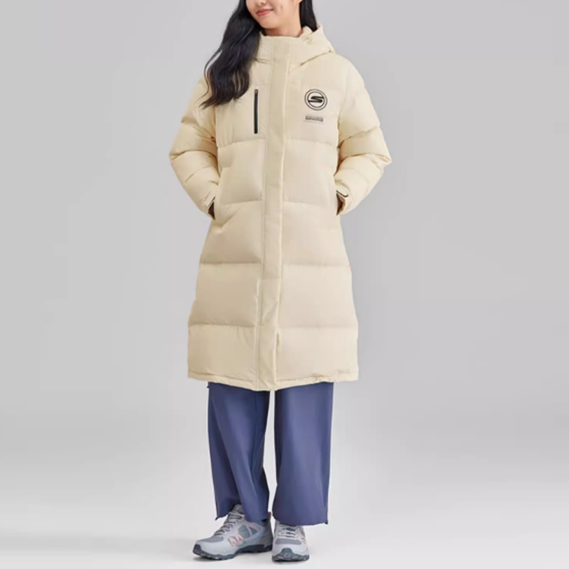 (WMNS) Skechers Letter Printed Long Down Jacket 'Beige' P423W124-02EP