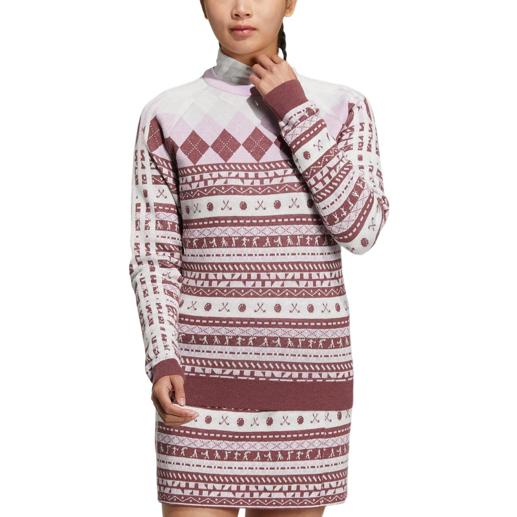 (WMNS) adidas Graphic Long Sleeve Pullover Sweater Asia Sizing 'Burgundy White' HG8213