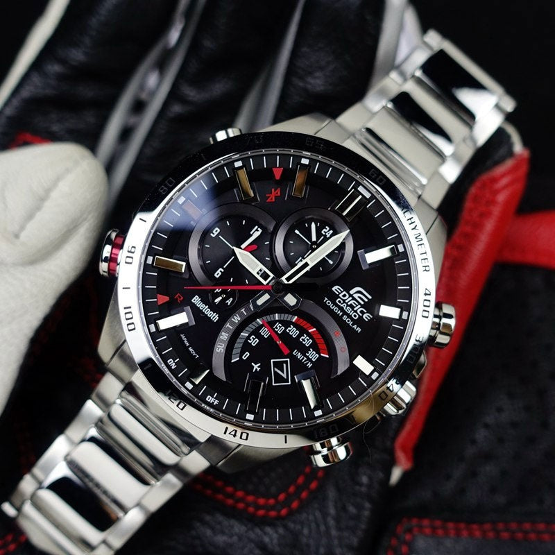CASIO EDIFICE Waterproof Analog Solar Powered Mens Red/Black Digital EQB-501XD-1A