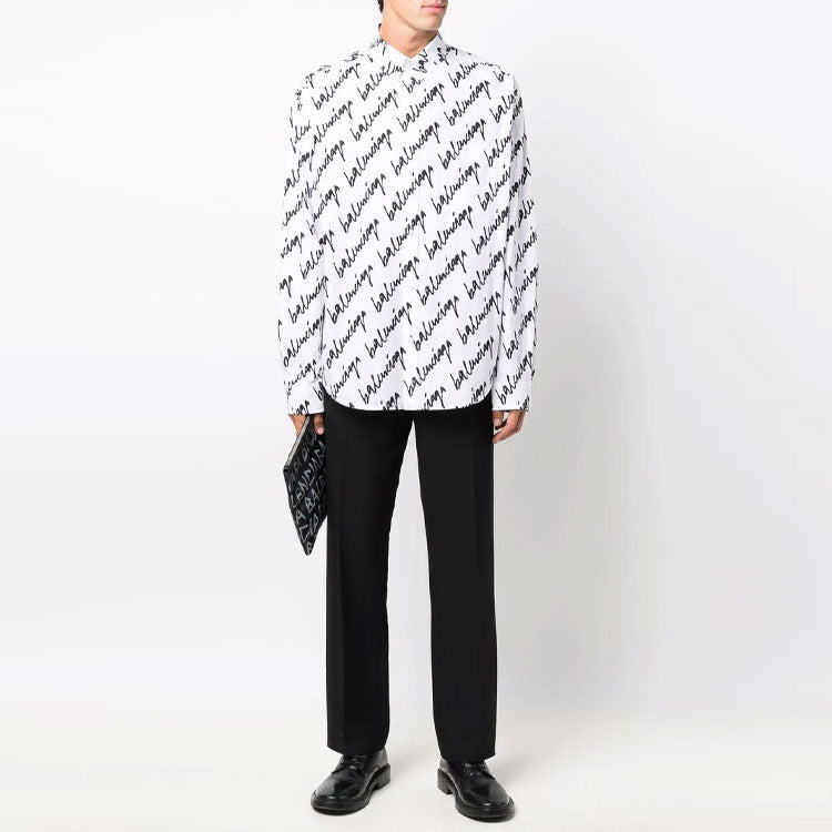 Balenciaga Scribble Logo Short Sleeve Shirt Large Fit 'White' 662983TLLJ49040