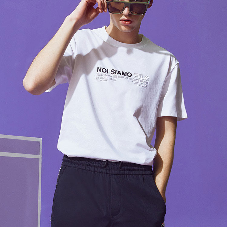 FILA FUSION Creative Alphabet Printing Round Neck Short Sleeve White T61M021110A-WT