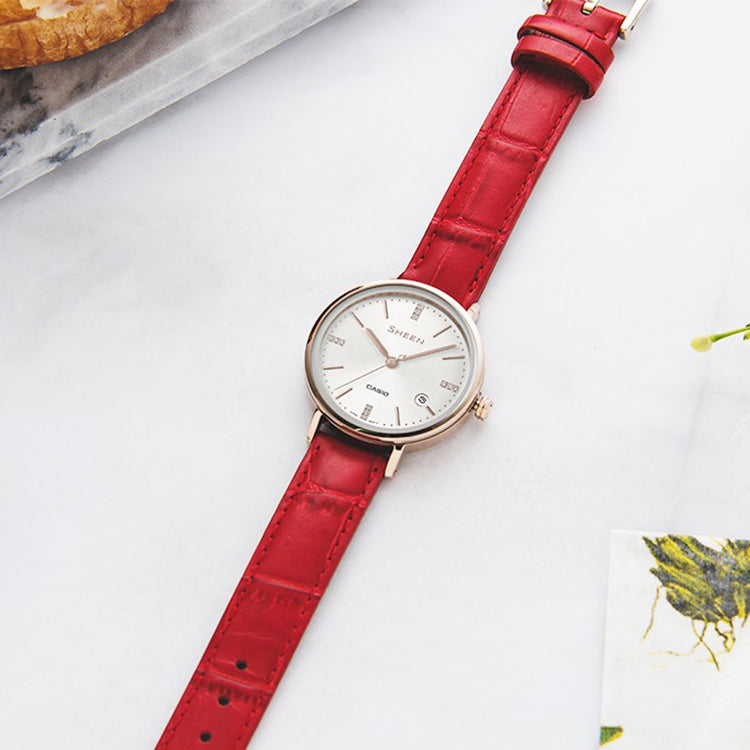 CASIO Quartz Waterproof SHEEN Sapphire Crystal Red Analog SHE-4048CGL-7AUPRD