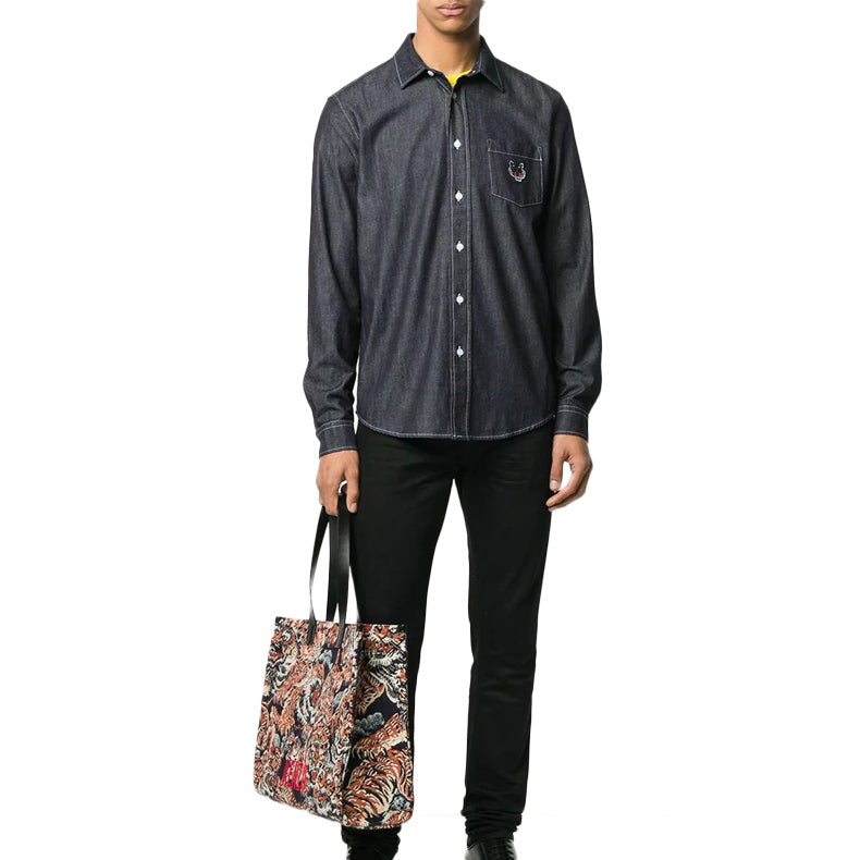 Men's KENZO Casual Long Sleeves Button Shirt Gray FA55CH6002EG-76