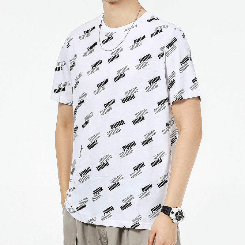 PUMA Full Print Logo Round Neck Breathable Round Neck Short Sleeve White 846430-02
