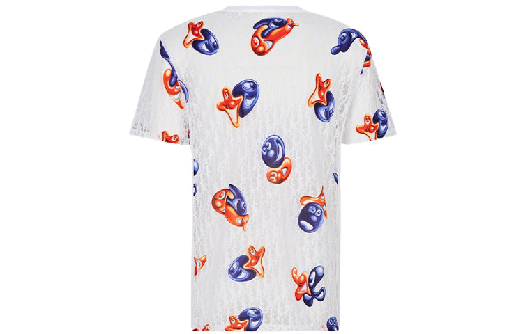 Men's DIOR x KENNY SCHARF Crossover FW21 Logo Printing Loose Round Neck Short Sleeve White 193J653A0702-C084