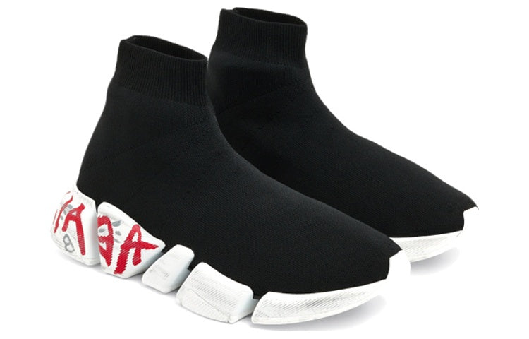 Balenciaga Speed 2.0 Sneakers 'Black Knit with Red Graffiti' 617239W2DD41096