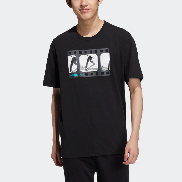adidas neo M Brlv Tee3 Skateboard Sports Printing Loose Knit Short Sleeve Black H59452