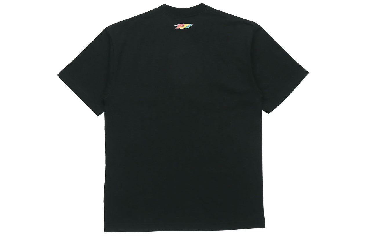 PJ's Vigor Multi-Color Surf Grid Pattern Printing Short Sleeve Unisex Black 20SSTS1024-P
