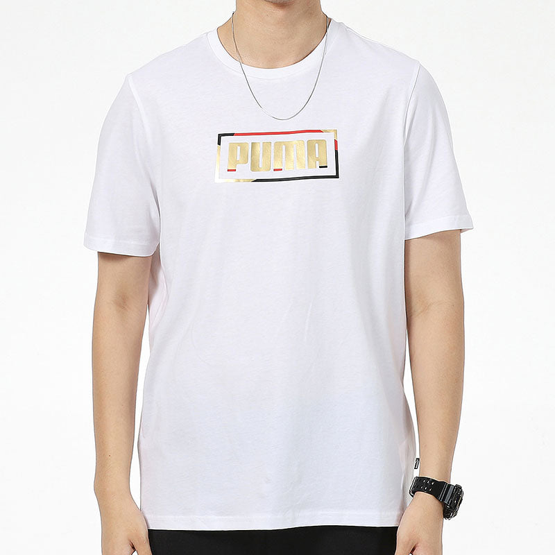 PUMA Logo Print Round Neck Short Sleeves T Shirt White 847720-02
