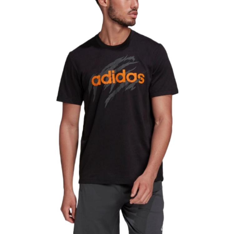 Men's adidas Straight Logo Printing Round Neck Pullover Short Sleeve Black T-Shirt HD4315