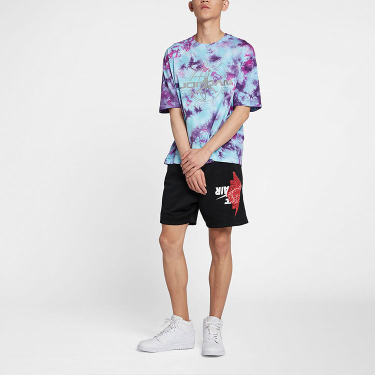 Men's Air Jordan Brand Tie Dye Printing Basketball Sports Short Sleeve Purple T-Shirt CD9661-100