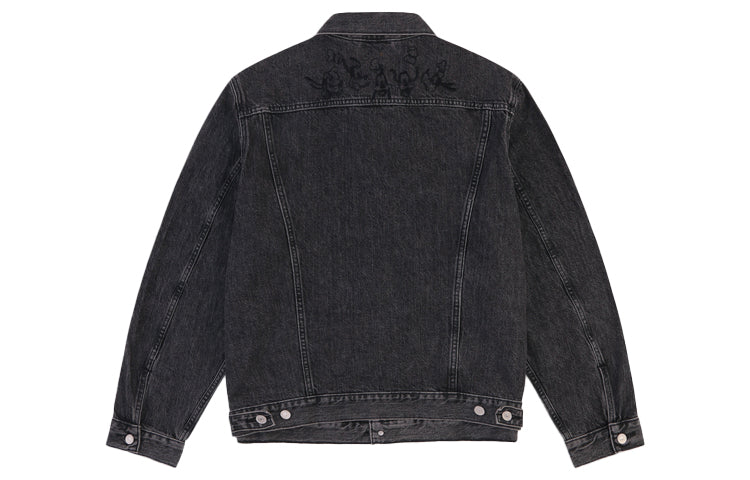 Men's Levis x Disney Crossover Embroidered Pattern lapel Long Sleeves Jacket Black A0880-0000