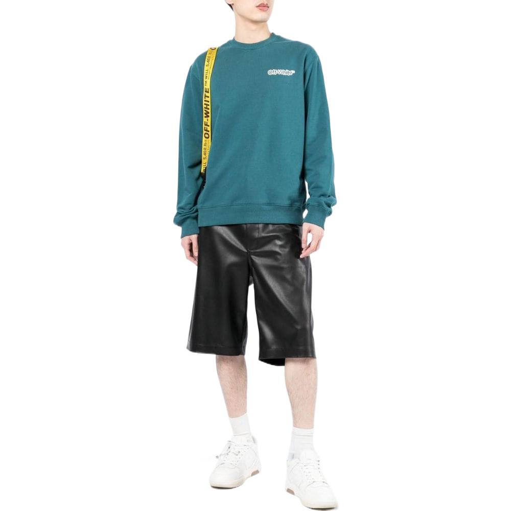 Men's Off-White FW22 Logo Printing Round Neck Long Sleeves Version Lake Blue OMBA057S22FLE0164801DUCK