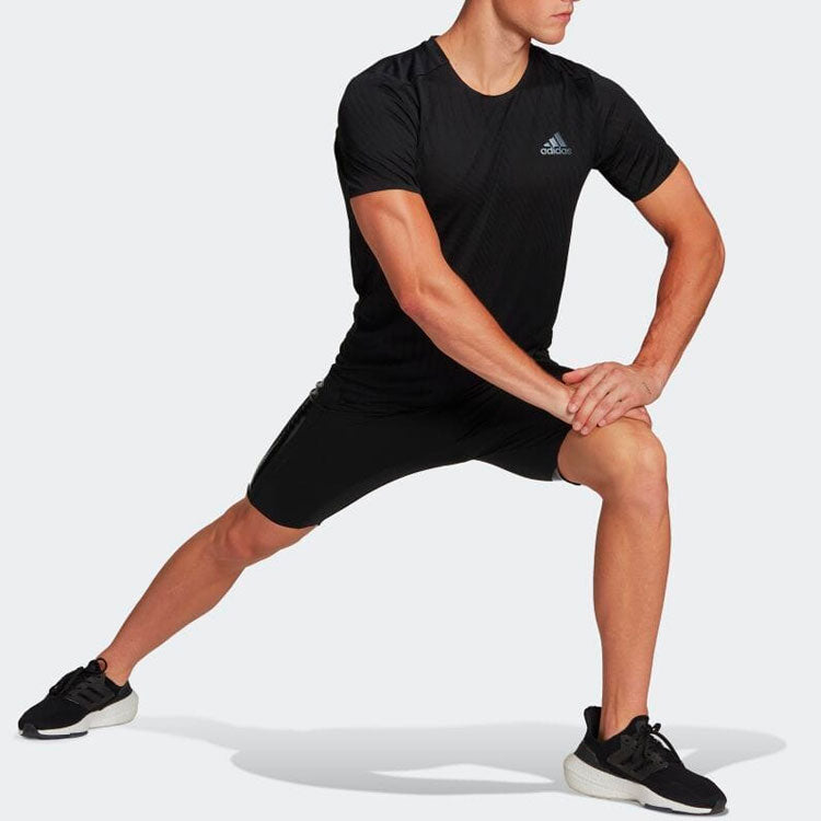 Men's adidas Logo Printing Round Neck Solid Color Pullover Short Sleeve Black T-Shirt HE9770