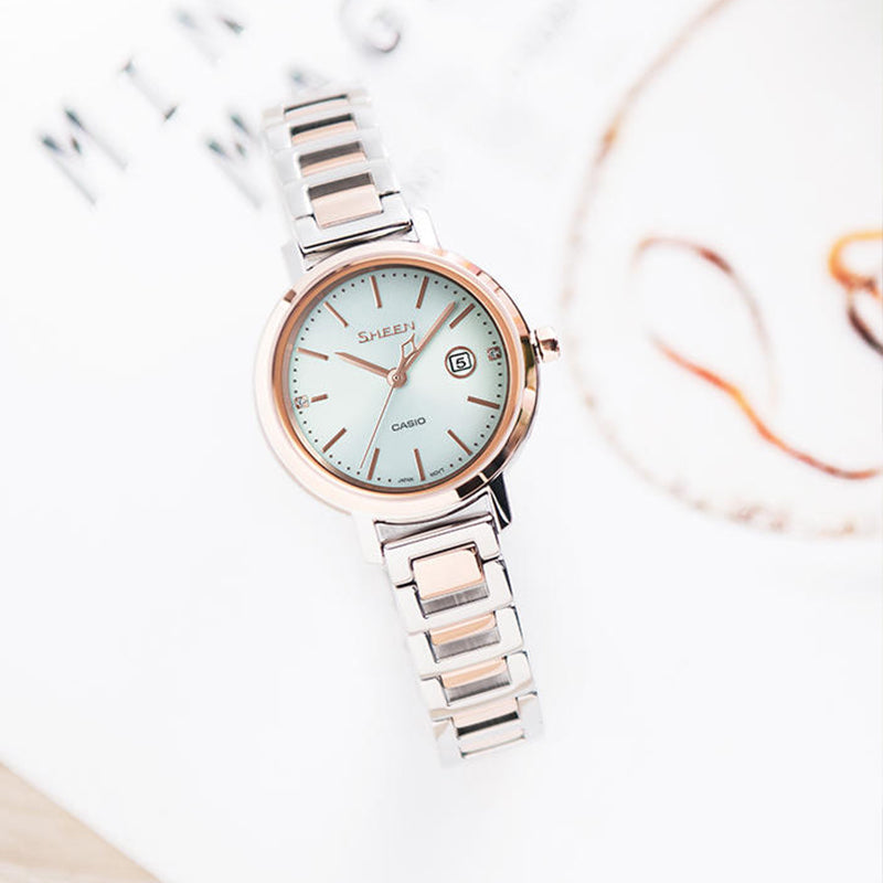 CASIO Waterproof SHEEN Sapphire Crystal Solar Powered Quartz Rose Gold Analog SHS-4525CG-4APR
