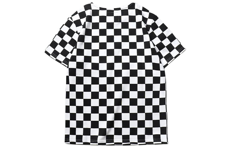 Vans Grid Printing Short Sleeve Couple Style Black White Plaid  VN0A4MLUJOZ