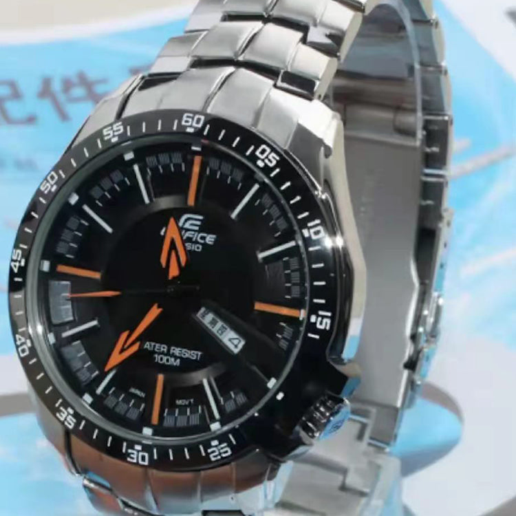 CASIO EDIFICE Stainless Steel Strap Black Watch DialOrange Mens BlackOrange Analog EF-130D-1A5
