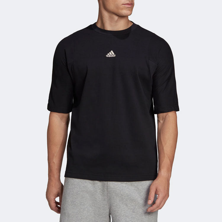 adidas Solid Color Logo Alphabet Printing Sports Short Sleeve Black HB6599