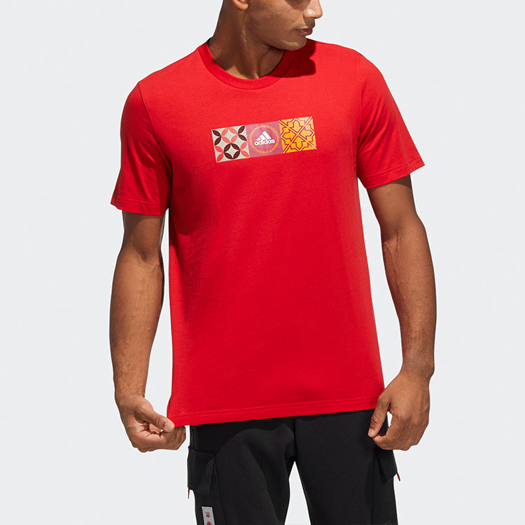 adidas Cny Gfx Tee limited Logo Printing Sports Round Neck Short Sleeve Red HI3292