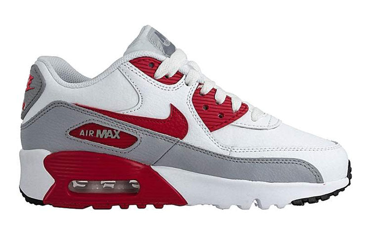 (GS) Nike Air Max 90 LTR Leather Low-Top White/Grey/Red 833412-106