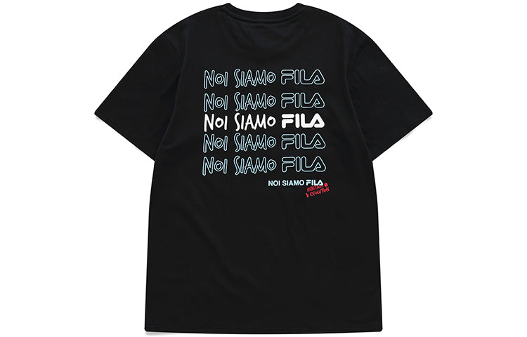 Men's FILA FUSION Alphabet Logo Round Neck Short Sleeve Dark Black T-Shirt T11M131107A-BK