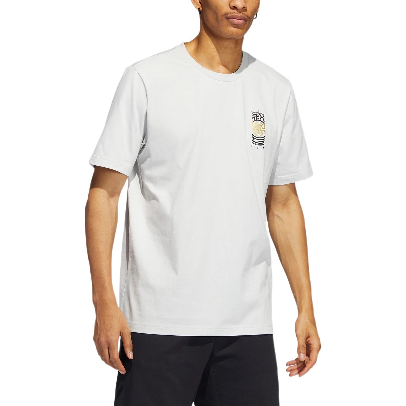 Men's adidas Don 3 King Tee Back Basketball Tactical Board Printing Sports Breathable Short Sleeve Light Grey T-Shirt HI1491