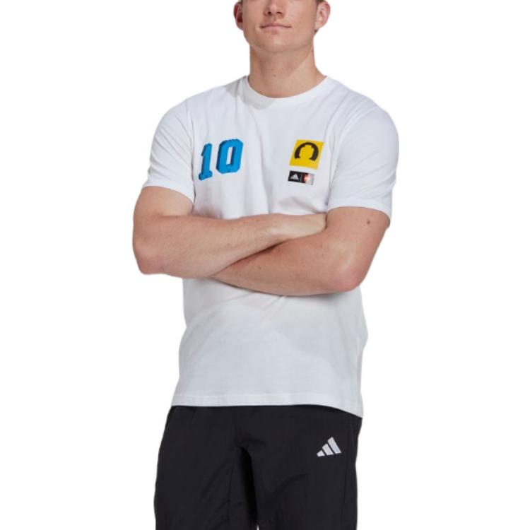 Men's adidas Numeric Printing Round Neck Short Sleeve Japanese Version White T-Shirt HG1990