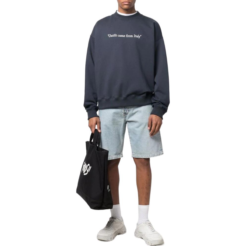 Men's Off-White SS22 Solid Color Alphabet Round Neck Pullover Long Sleeves Version Blue OMBA054S22FLE0014601
