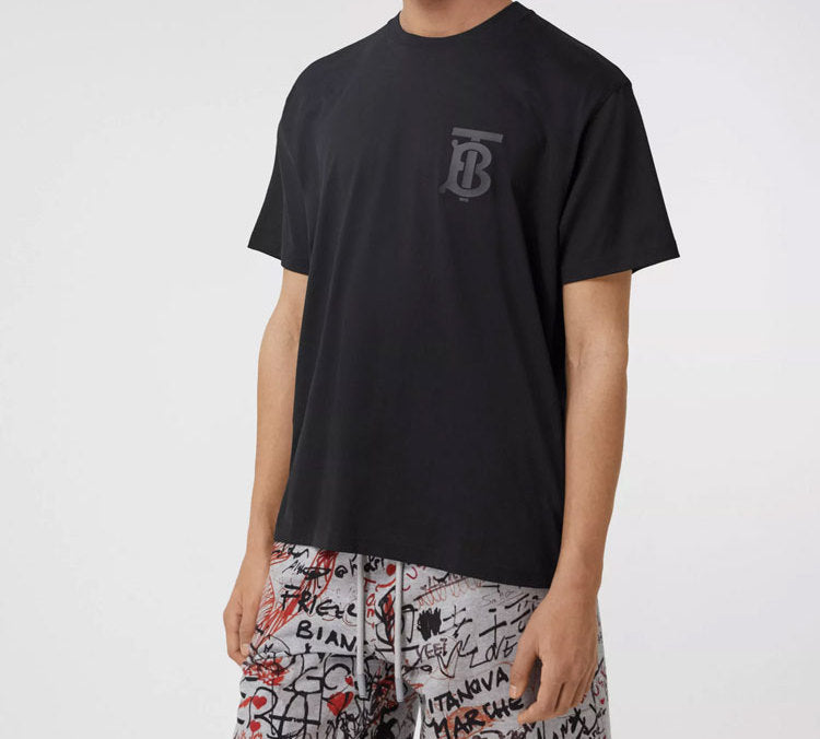 Men's Burberry Logo Printing Cotton Loose Short Sleeve Black 80318691
