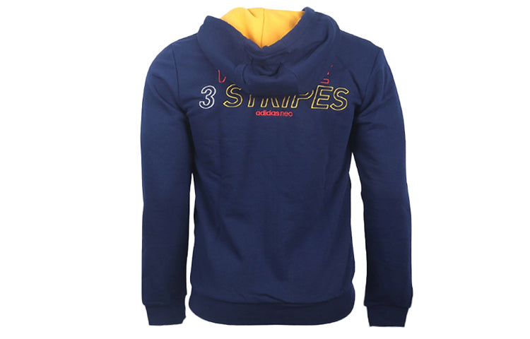 adidas neo Colorblock logo Printing hooded Casual Sports Jacket Blue FQ2097