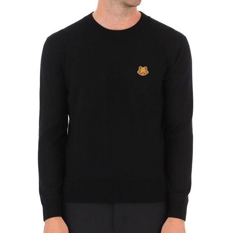 Men's KENZO SS21 Tiger Head Label Round Neck Pullover Black PFA65PU5373TA-99
