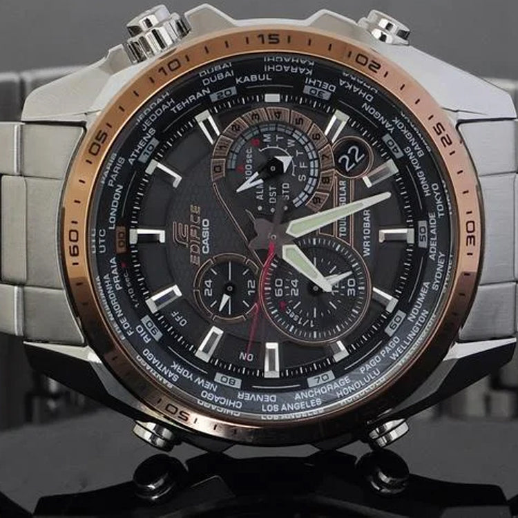 CASIO EDIFICE Solar Powered Stainless Steel Strap Mens Black Analog EQS-500DB-1A2