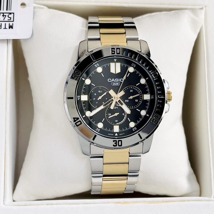 CASIO DRESSSeries Sportses Black/Golden Waterproof Black Dial Black Analog MTP-VD300SG-1E