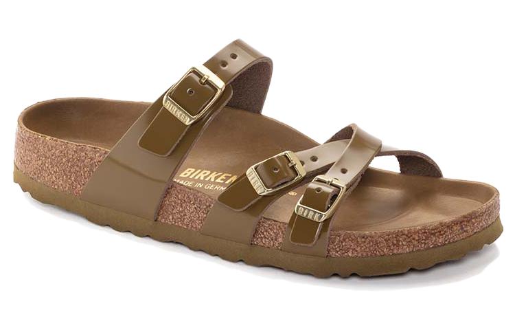 (WMNS) Birkenstock Franca Natural Leather Patent Narrow Fit Sandals 'High Shine Mud Green' 1024249