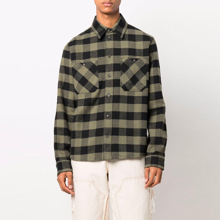 Off-White FW21 Arrow flannel Plaid Long Sleeves Shirt Loose Fit Yellow OMGA133F21FAB0011001