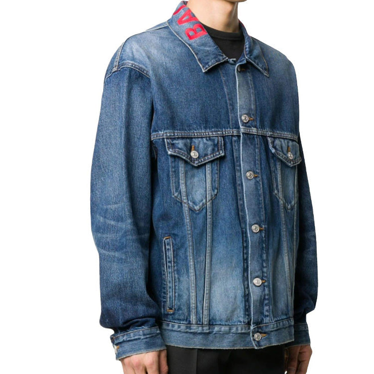 Balenciaga Neck Logo Denim Jacket 'Blue' 571324TCW032340
