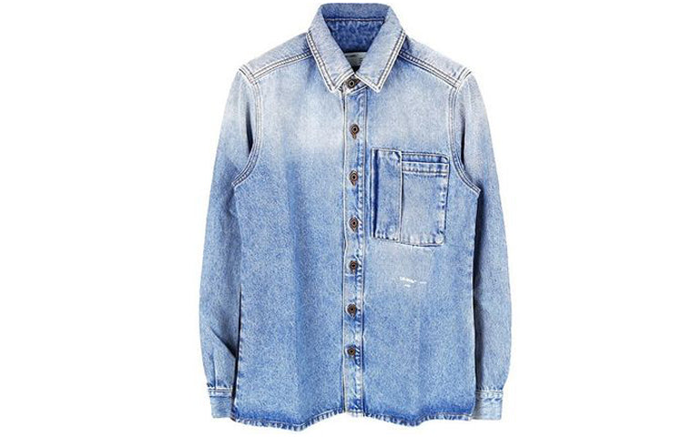 Off-White FW19 Doodle Denim Shirt Men Blue OMYD015E193860377188