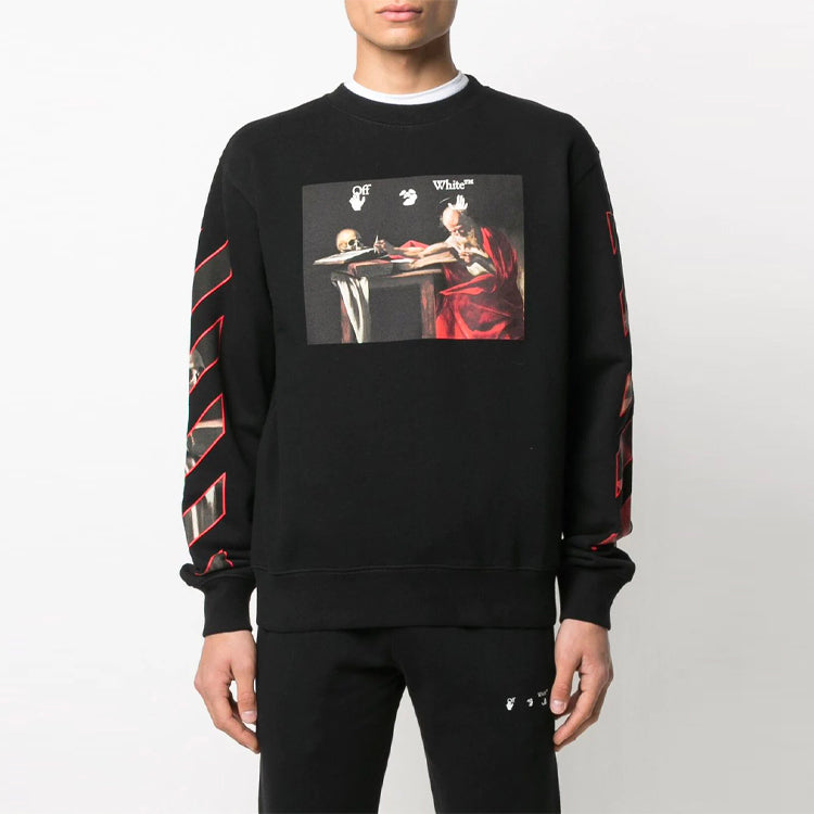 Men's Off-White Pattern Printing Round Neck Long Sleeves Black OMBA025F21FLE0051001
