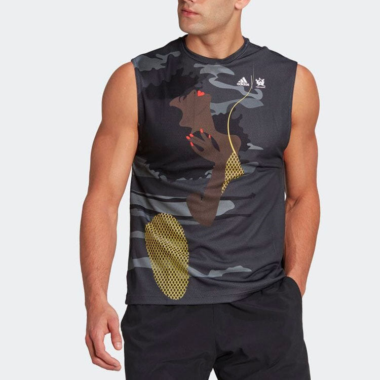 adidas Round Neck Comics Character Printing Black Vest HN9439