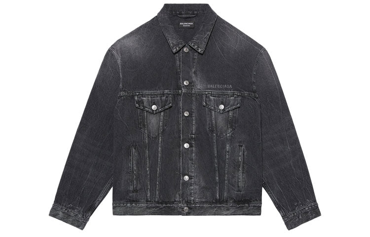 Balenciaga SS21 Drip Peace Large Fit Denim Jacket 'Black' 657607TBP471090