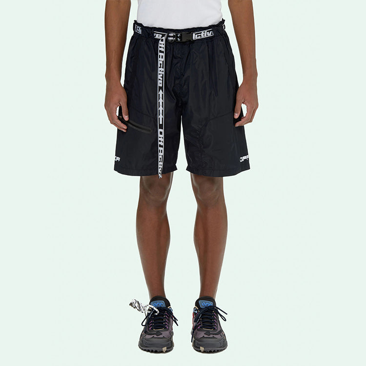 Off-White Logo Printing Belt Cargo Sports Shorts Version Black OMVH010V21FAB0011001