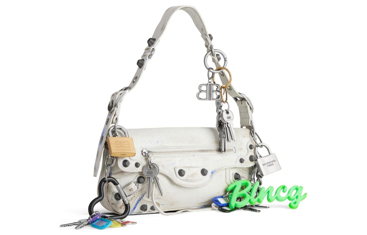 (WMNS) Balenciaga Le Cagole Small Sling Bag Used Effect With Charms 'White' 7716402AA7A9000